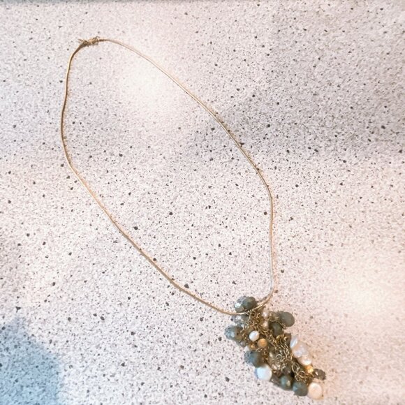 J Jill Gold Chain With Dangle Beaded Pearl Cluster Pendant Long - Picture 1 of 6